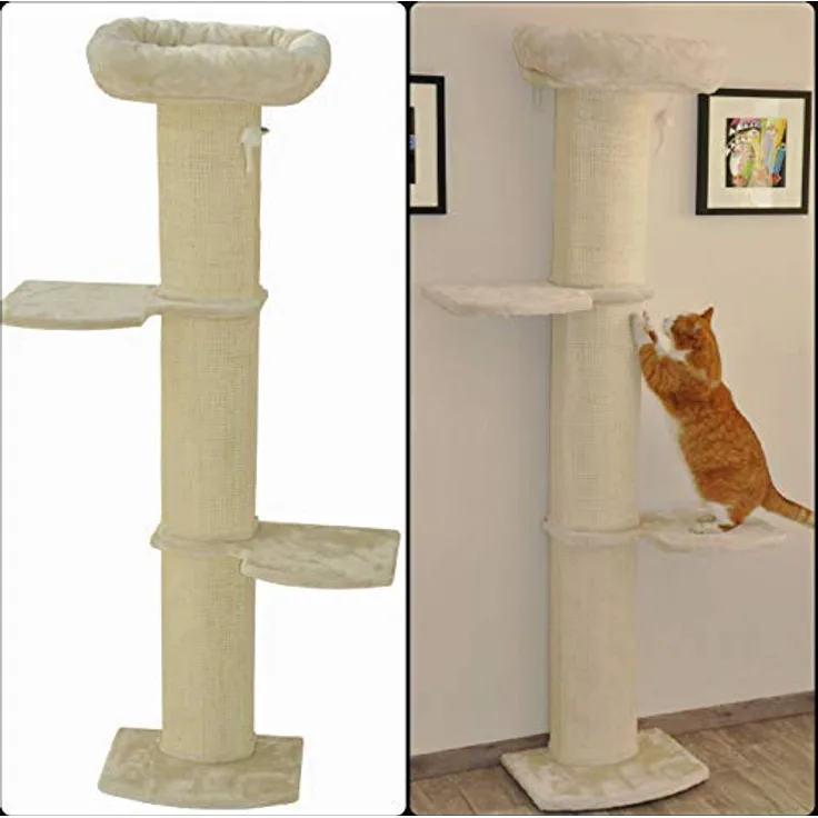 nanook Wandkratzbaum Kratzbaum Stella 186 cm - Wandmontage - beige, mit Katzenbett und Sisalsäulen