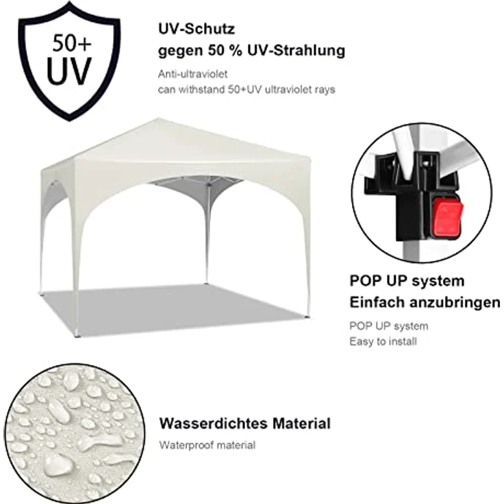 WOLTU Pavillon Pop-Up wasserdichter Faltpavillon Sonnenschutz Event Gazebo Gartenpavillon auf Terrasse Camping Festival mit Halbmonddach Pagodenzelt des Halbkreises aus Oxford Metallrahmen 3x3 Beige – Bild 5