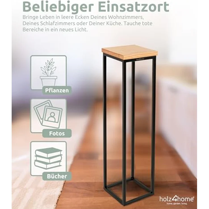 holz4home® Blumenständer Dekoständer aus Eichenholz Massiv Natur Geölt I Dekosäule Stahlrahmen, Loft- und Industriestil – Bild 5
