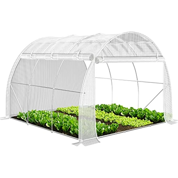 VOUNOT Gewächshaus Foliengewächshaus, Seitenwände Aufrollbar Winterfest, Tomatenhaus Folientunnel, 3x3x2m 9m², Weiß – Bild 1