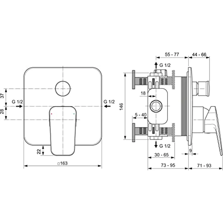 Ideal Standard Ceraplan, Unterputz-Badearmatur in Chrom, mit keramischer Kartusche und Eco-Funktion – Bild 8