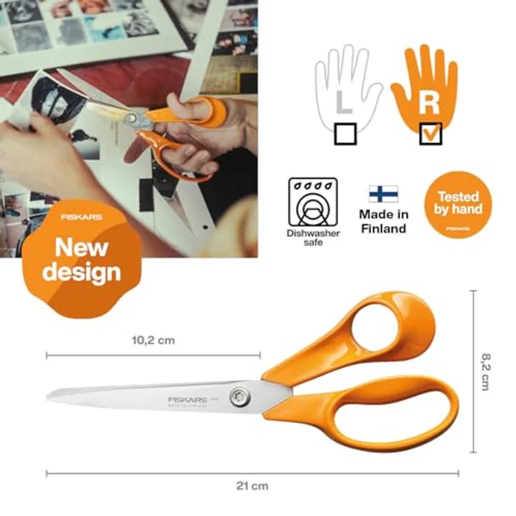Fiskars Classic Universalscheren-Set, 21 cm + 16 cm, Präzisionsklingen aus rostfreiem Stahl, ergonomische Griffe, ideal für Papier und Stoff, spülmaschinengeeignet, plastikfreie Verpackung – Bild 2