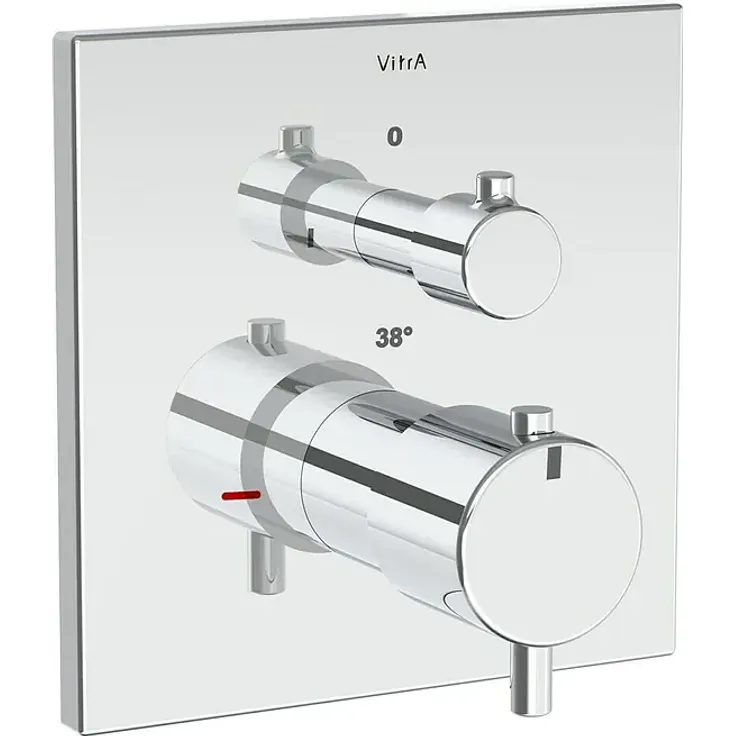 VitrA Flow Square UP-Badewannenarmatur, glänzend in Chrom, flache Bautiefe 87 mm, stufenlos einstellbare Kartusche mit Temperaturbegrenzung
