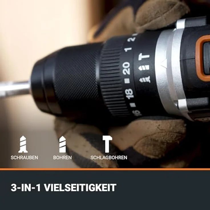 WORX Nitro WX355.9 Profi Akku Schlagbohrschrauber – bürstenloser Motor – 55Nm, Schlagzahl 33600/min, Leerlaufrehzahl 0-500/0-2100 U/min – leicht & kompakt – LED Licht – Bild 5