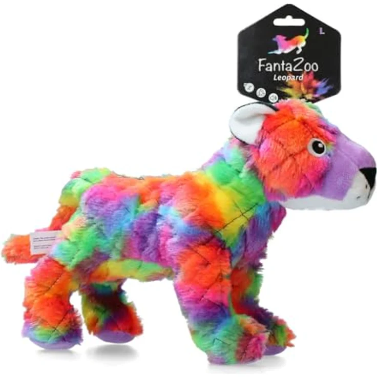 FantaZoo Leopard Buntes und Recyceltes Hundespielzeug L, 37 x 23 cm, mit Quietscher, für mittelgroße Hunde, robust und weich – Bild 1