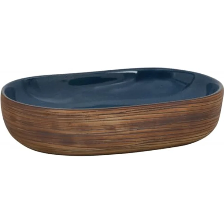 vidaXL Aufsatzwaschbecken, Oval Waschbecken mit Muster, Handgefertigt Waschtisch Waschschale für Badezimmer, Handwaschbecken Spülbecken, Braun Blau 59x40x14 cm Keramik – Bild 1