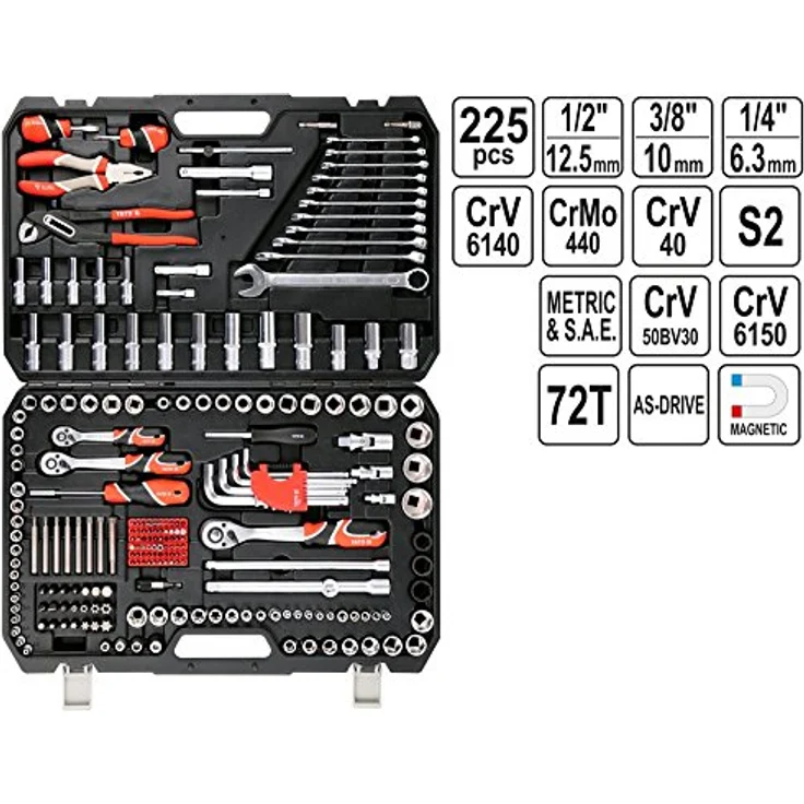 Yato YT-38941, Werkzeugkoffer mit 225 Teilen, robuste Metallkonstruktion, für professionelle und ambitionierte Heimwerker – Bild 1
