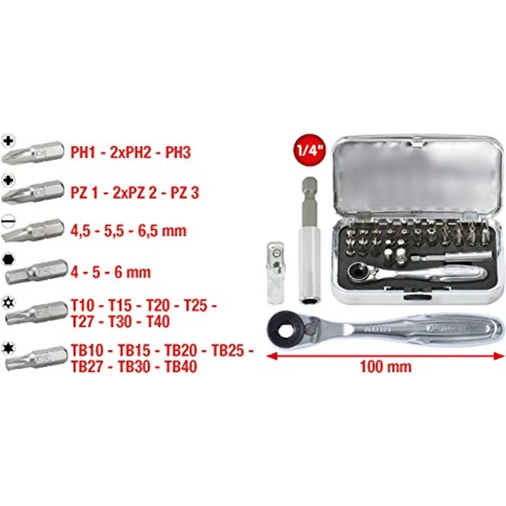 KSTOOLS KS-Tools 918.4600 Bitsatz, 31-teilig mit Bitknarre und TX-, PH-, PZ-, Schlitz- sowie Innensechskant-Bits – Bild 2