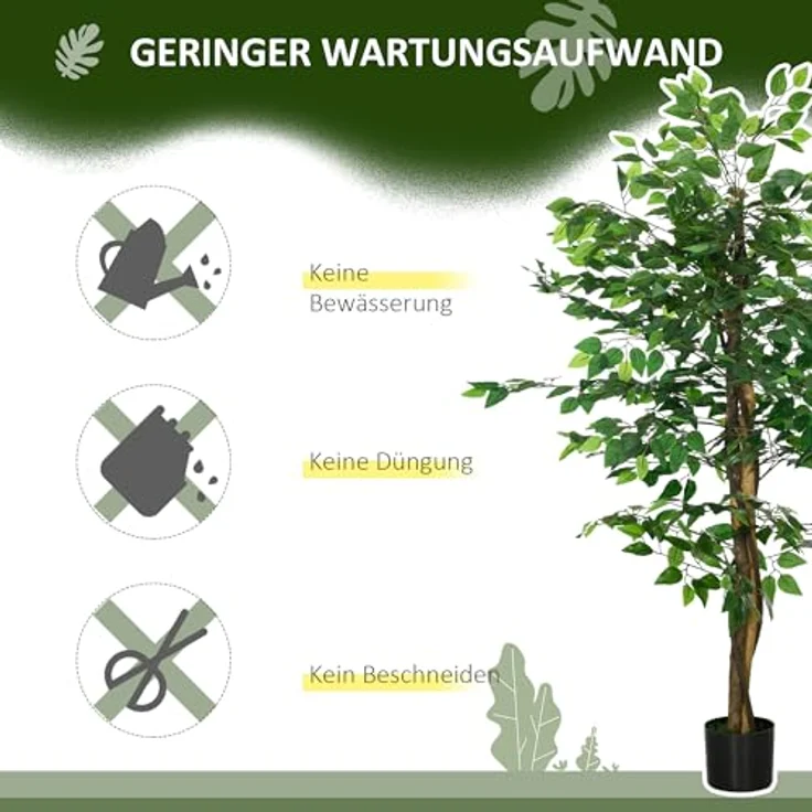 HOMCOM Künstliche Pflanze Ficus, 150 cm Kunstpflanze mit Übertopf und Kunstmoos, pflegeleicht für Innen- und Außenbereich, Grün – Bild 4