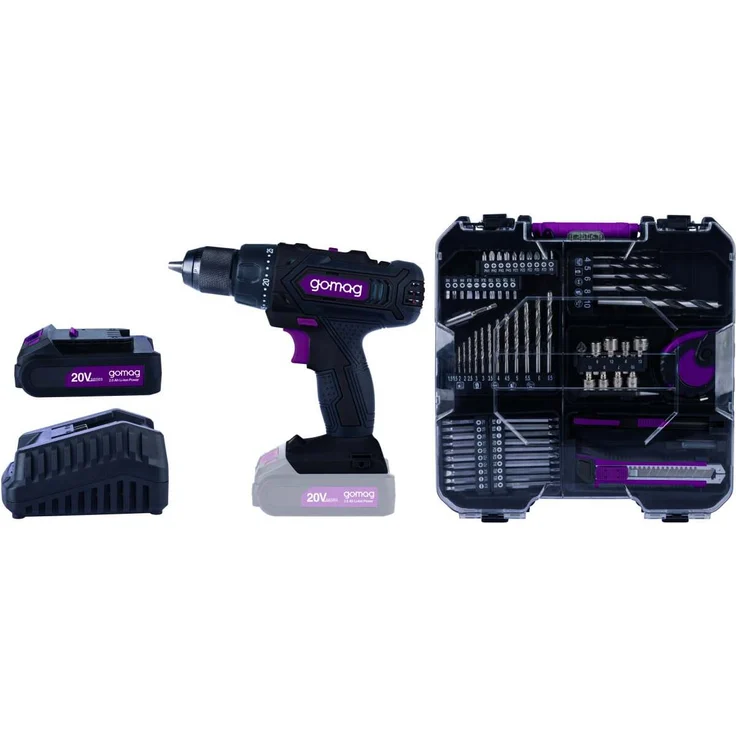 Scheppach Gomag Akku-Bohrschrauber-Set GO-ASK74/1 20 V Mobile Werkstatt Akku & Ladegerät mit 74-teiligem Zubehör, LED-Arbeitsleuchte und Gürtelclip