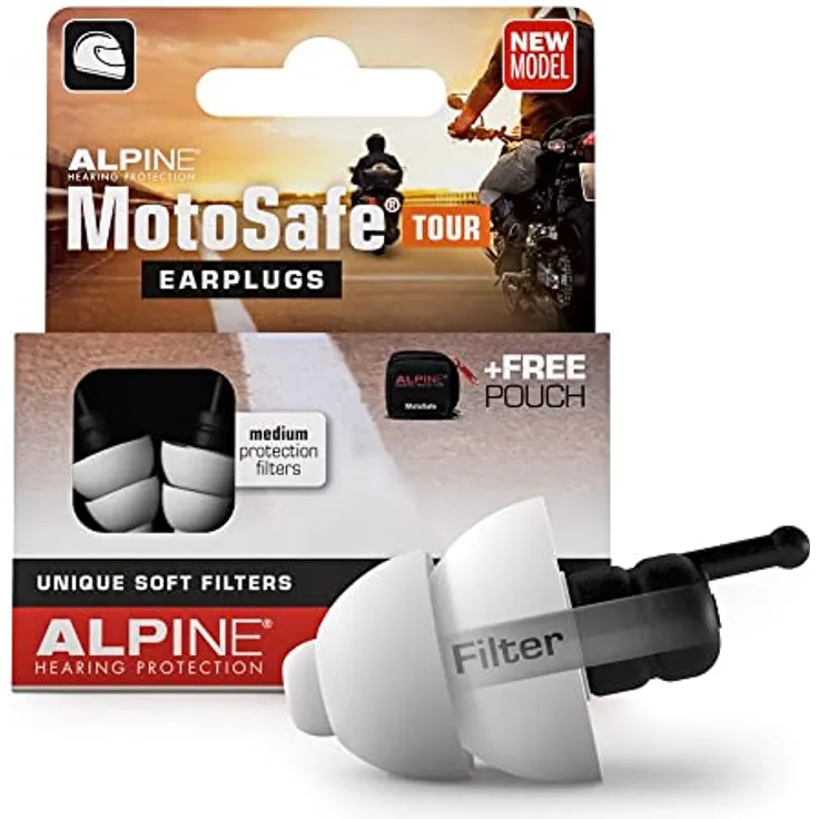 Alpine MotoSafe Tour Gehörschutz Ohrstöpsel Touringstöpsel - Verhindern Gehörschäden vom Motorradfahren - Verkehr noch hörbar - Bequemes hypoallergenes Material - Wiederverwendbar