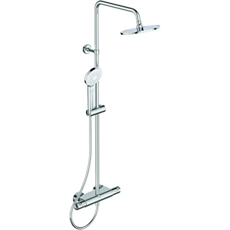 Ideal Standard A7230AA Ceratherm T50 Duschsystem, Brausethermostat mit 3-Funktions-Handbrause Ø 11 cm und Regenbrause Ø 20 cm, Chrom, 175 cm Brauseschlauch – Bild 1