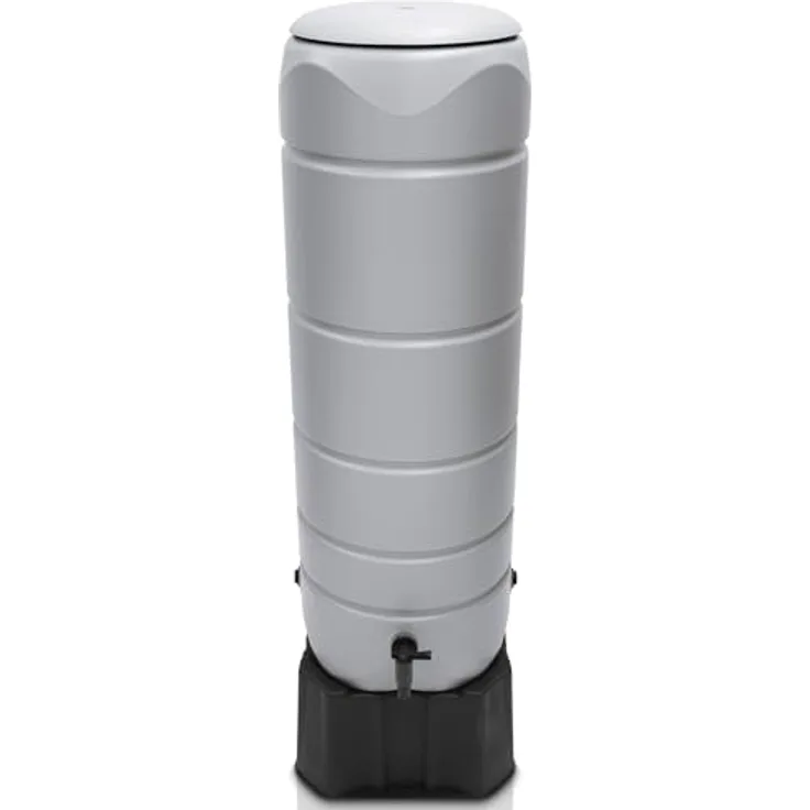YourCasa Regentonne [CircleTower] 110L Gartenwassertank Grau mit Standfuss, Deckel & Wasserhahn - Frostsicher aus Kunststoff