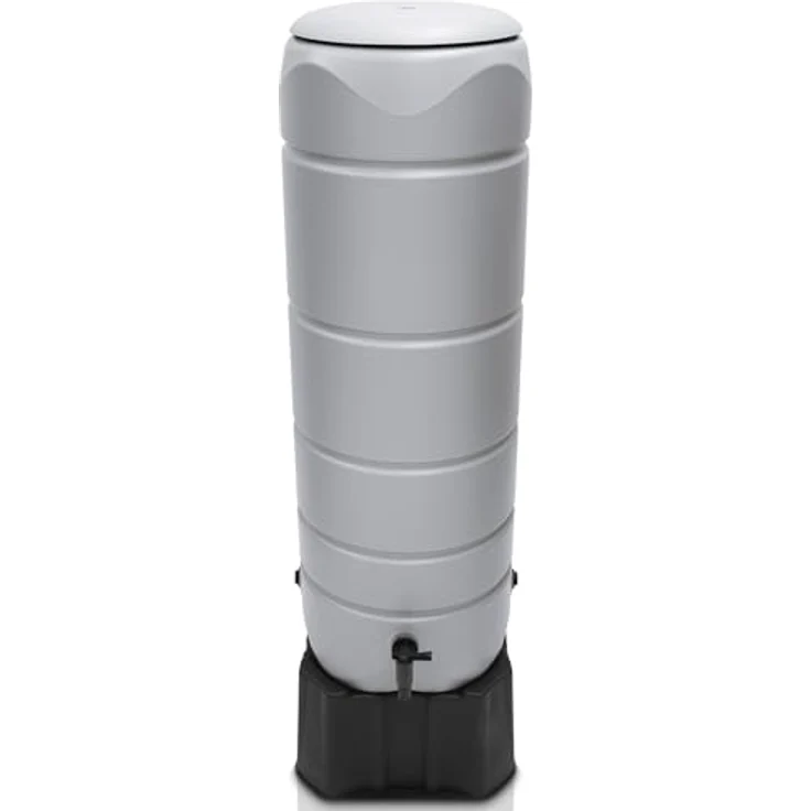 YourCasa Regentonne [CircleTower] 110L Gartenwassertank Grau mit Standfuss, Deckel & Wasserhahn - Frostsicher aus Kunststoff – Bild 1