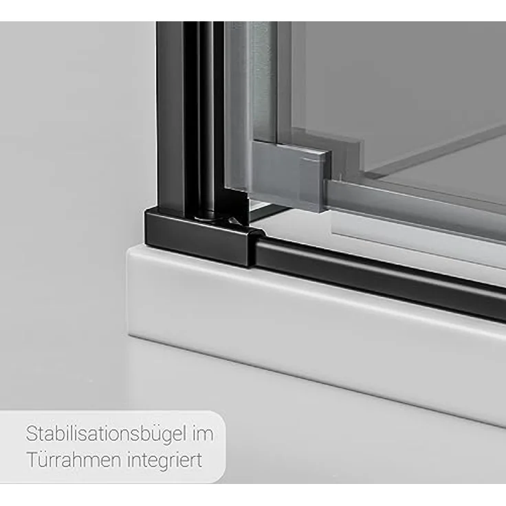 NEXTREND Eckdusche NT416, Drehtür in Schwarz matt, 8 mm Nano Graues Glas, Breite wählbar, Türelement 90 cm, Glas feststehend 90 cm – Bild 5