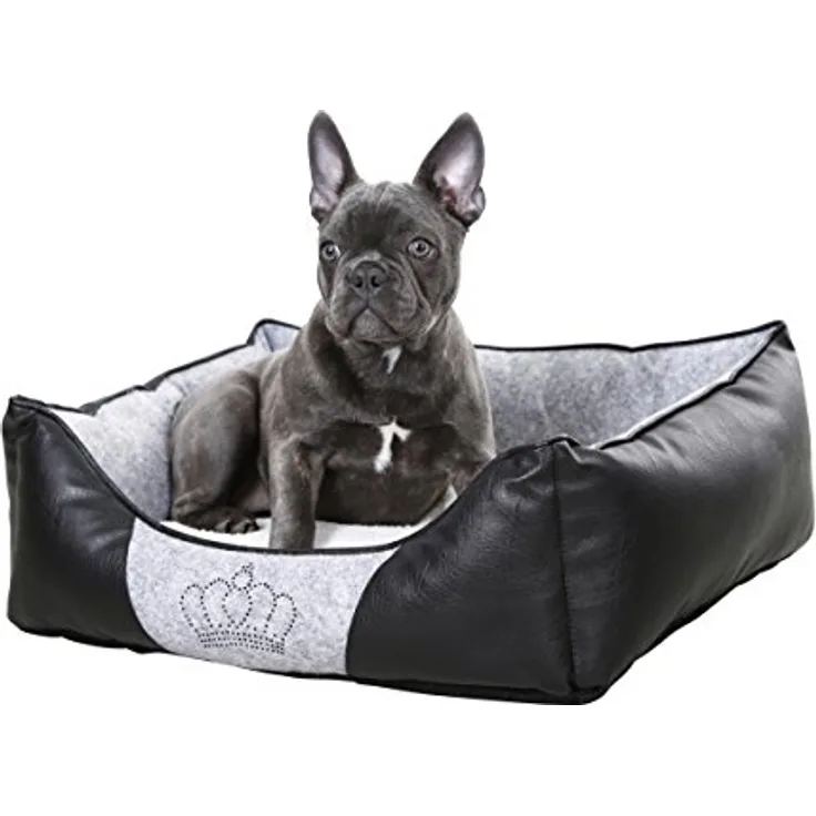 Kerbl 80361 Kuschelbett Chiara mit Strasskrone, 55 x 45 x 18 cm, grau/schwarz