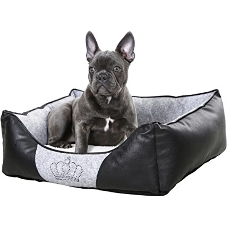 Kerbl 80360 Kuschelbett Chiara mit Strasskrone, 42 x 32 x 18 cm, grau/schwarz – Bild 3