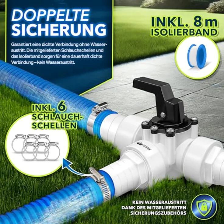 tillvex® Bypass Set Pool, 12-teiliges Set für Solarheizung, Wärmepumpe & Sandfilteranlage, Ø32 & 38 mm Anschlüsse, inkl. 3-Wege-Ventil und Adapter – Bild 2