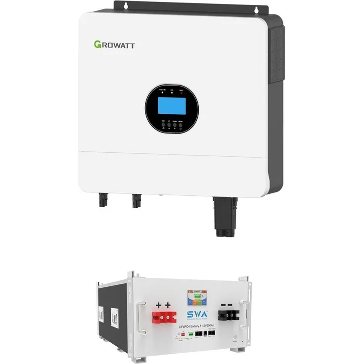 TZIPower 6kW Growatt SPF 6000 ES PLUS Wechselrichter, Off-Grid mit 48V SWA 10kWh LiFePO4 Batteriespeicher Rack