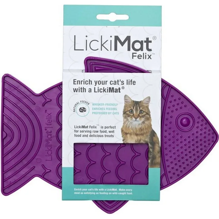 LickiMat Antischlingnapf Felix - Schleckmatte aus Naturgummi für Katzen - lila, mikrowellengeignet