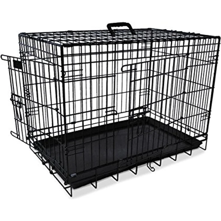 Nobby Tiertransportbox, faltbarer Transportkäfig für Hunde, schwarz, mit herausnehmbarer Kunststoffwanne zur einfachen Reinigung – Bild 1