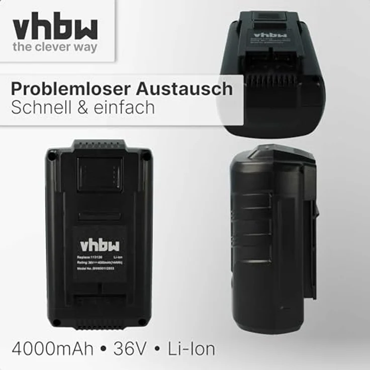 VHBW Akku kompatibel mit AL-KO Moweo 3.85 Li, LB 4060, MT 40, Moweo 42.5 Li, Moweo 46.5 Li Rasenmäher, 4000mAh, 36V, Li-Ion, schwarz – Bild 4