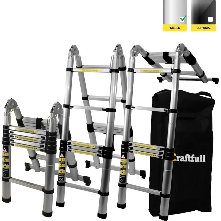 Craftfull ALU LEITER Klappleiter Teleskopleiter Stehleiter Multi Mehrzweckleiter (2 x 2.8 Meter (Total 5.6 m))