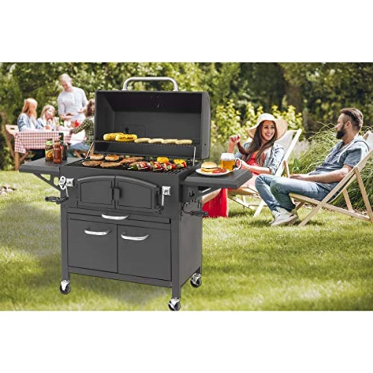 Barbecue El Fuego Holzkohlegrill Grand Ontario Holzkohlegrillwagen Smoker BBQ, Grillfläche 81 x 46 cm – Bild 7