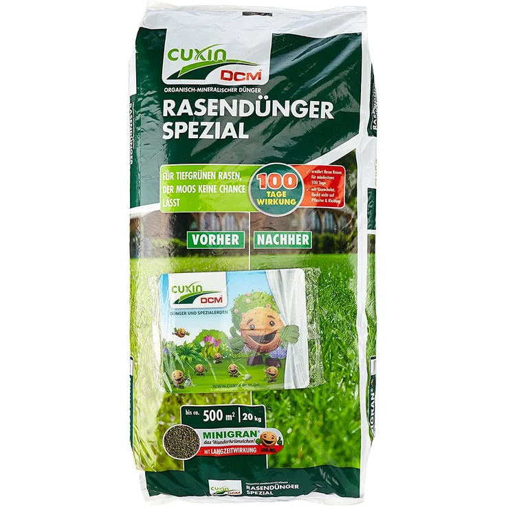 Cuxin Rasendünger Spezial, 18 kg 40 bis 70 g/m² Langzeitwirkung Fe-Chelat Mindestens 100 Tage,streut besser und staubt weniger – Bild 2