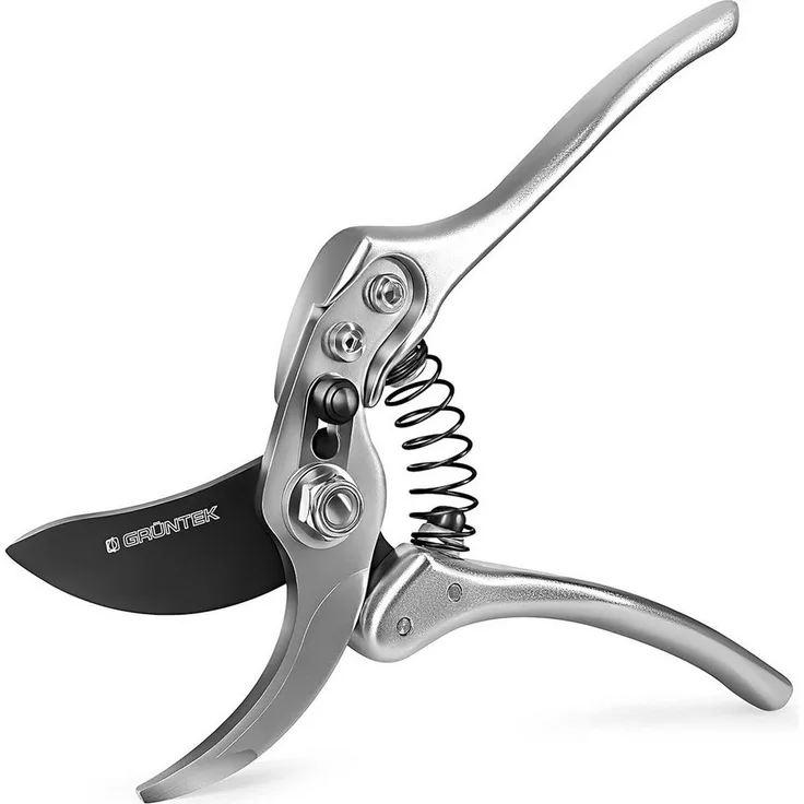 GRÜNTEK Gartenschere SILBERSCHNITT 220mm, Bypass Baumschere / Heckenschere PROFI Standard, SK5 Werkzeugstahl, Aluminiumgriffe, bis 22 mm Durchmesser, ergonomisch, silber