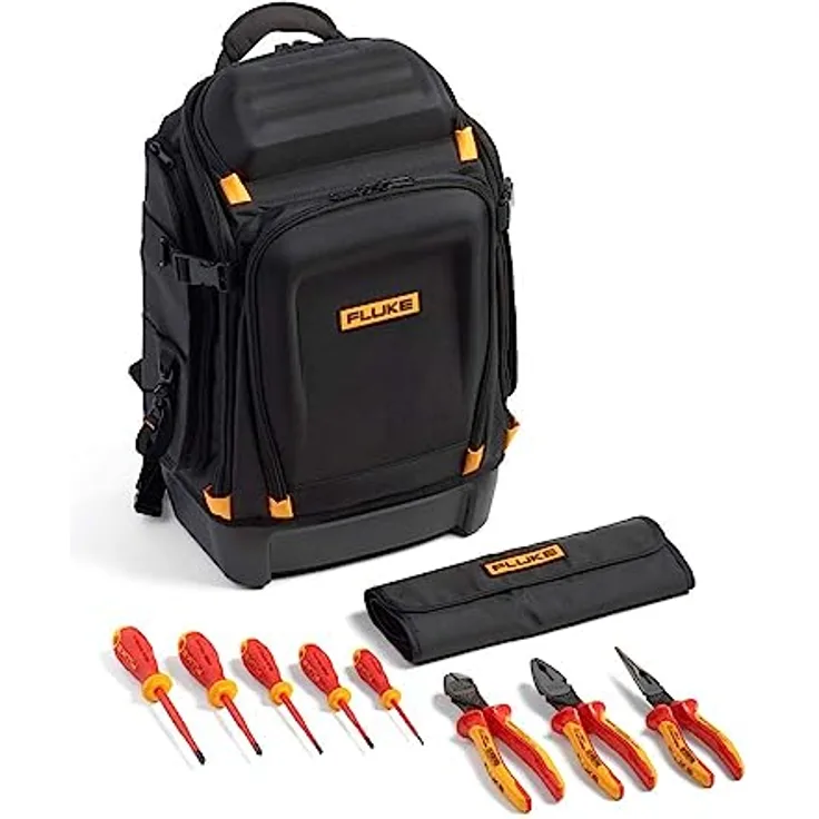 Fluke Pack30 Professioneller Werkzeugrucksack + Isoliertes Handwerkzeug-Starterset (5 isolierte Schraubendreher und 3 isolierte Zangen)
