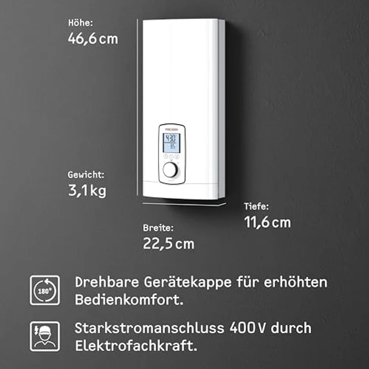 STIEBEL ELTRON DHE 18/21/24 kW, vollelektronischer Durchlauferhitzer mit gradgenauer Wunschtemperatur, ECO-Modus, Multifunktionsdisplay, 2 Memory Tasten und Wellness-Programmen – Bild 5