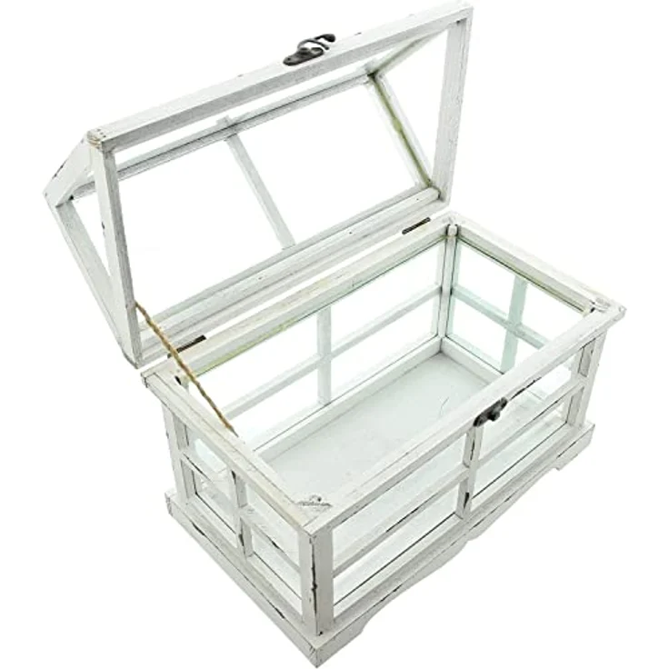 Dekoleidenschaft Mini-Gewächshaus "Shabby", 37x21x31 cm, Weiß lackiertes Holz, Terrarium, Treibhaus, Miniglashaus – Bild 7