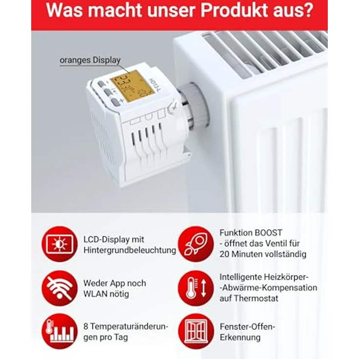 Elektrobock HD13-L, Programmierbarer Heizkörperthermostat mit Wochenprogramm, Fenster-offen-Erkennung und BOOST-Funktion – Bild 2