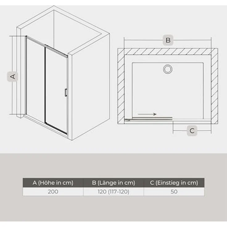 Schulte Duschkabine Sunny 120 x 200 cm, Schiebetür für Nische, 6 mm ESG Sicherheitsglas Klar, Profil Chromoptik, anschlaglos – Bild 3