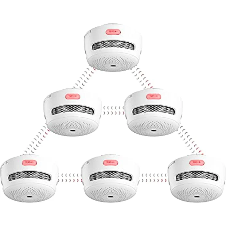 X-Sense Rauchmelder vernetzt - Funkrauchmelder mit austauschbarer Batterie, EN 14604 funkvernetzbarer Brandmelder, Rauchwarnmelder mit Übertragungsreichweite von über 250 m, XS01-WR Link+, 6er Set – Bild 1