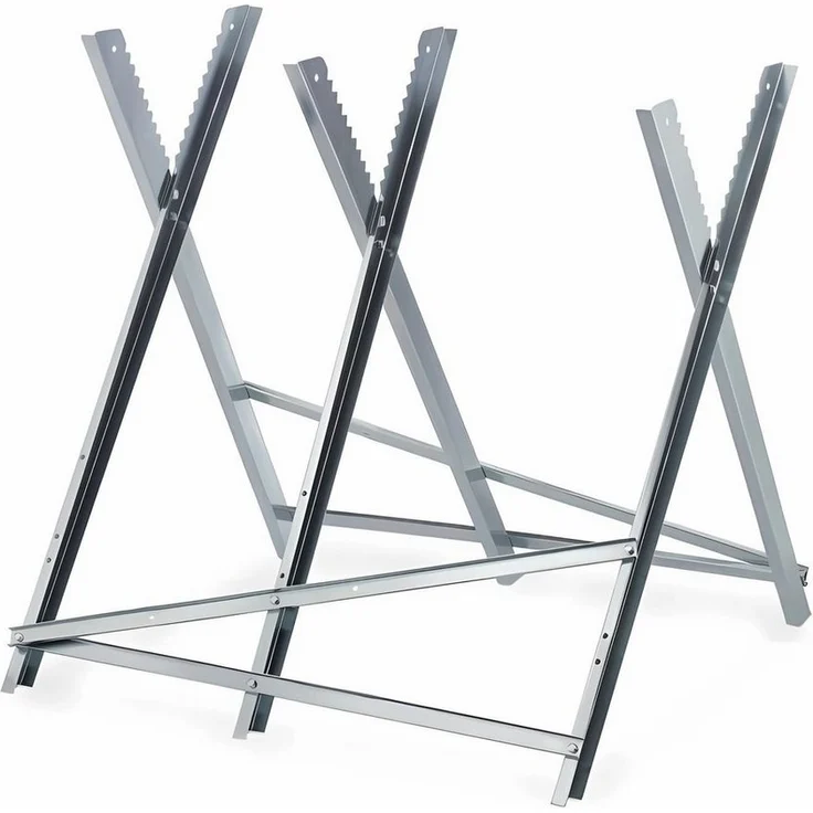 GARMIO Sägebock Sägebock verzinkt zusammenklappbarer Holzsägebock 4-fach, Extra robust, verkeilte Zinken, Greifzähne besserer Halt, 150 kg max. Belastbarkeit, silber