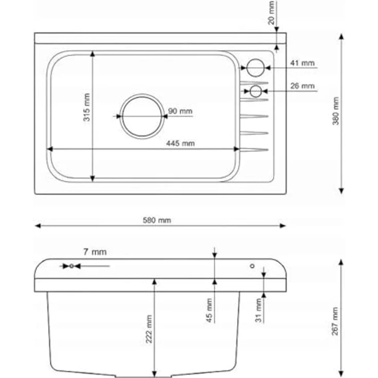 QLS Küchenspüle SELVA, Kunststoff-Spülbecken, 58x38 cm, für Garten Garage Werkstatt & mehr – Bild 4