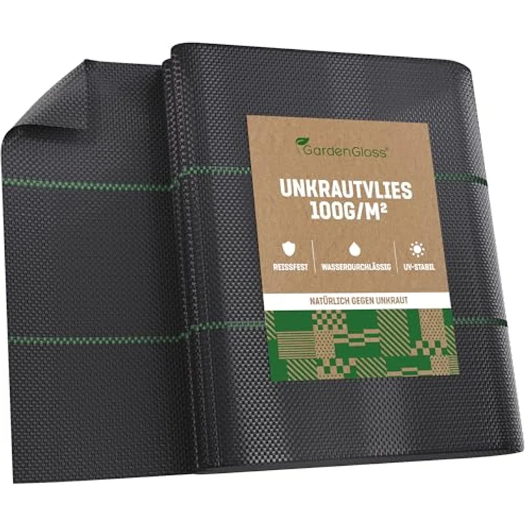 GardenGloss Anti-Unkrautgewebe 10m², 100g/m², wasserdurchlässig und reißfest, UV-stabil, gefaltet (5m x 2m) – Bild 1