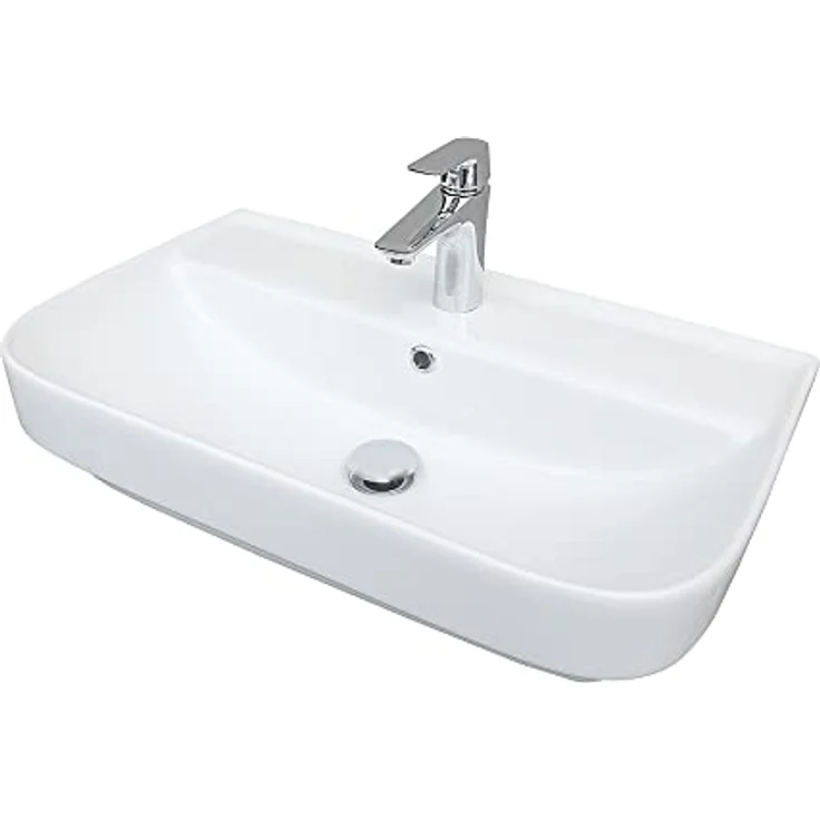 Belvit Waschbecken Flora Slim 45 cm Weiß Keramik, kompaktes Design, schmutzabweisende Oberfläche, integrierter Überlauf – Bild 3