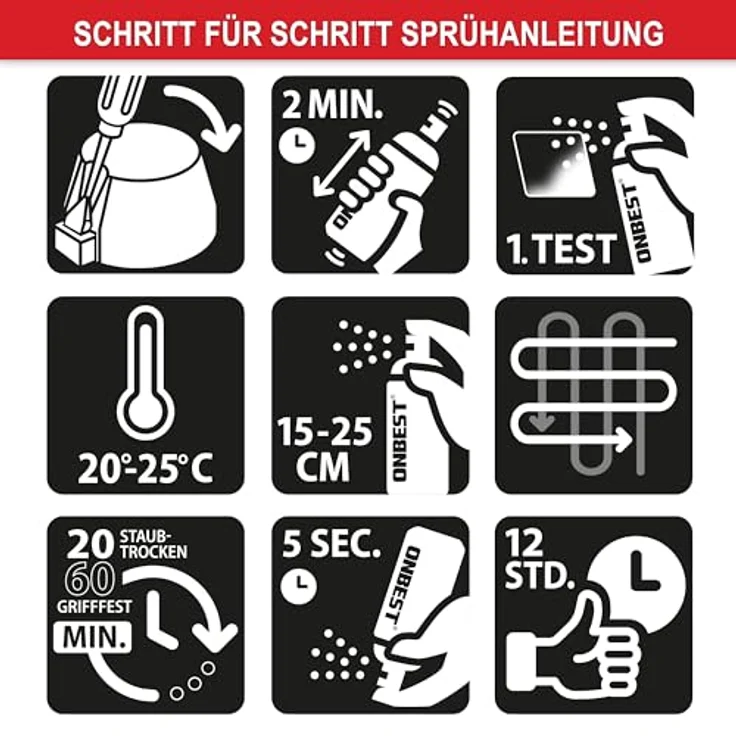 Onbest PREMIUM Lackspray 400 ml, hohe Pigmentierung, witterungsbeständig, Verkehrsw Weiß Glanz (RAL 9016) – Bild 8