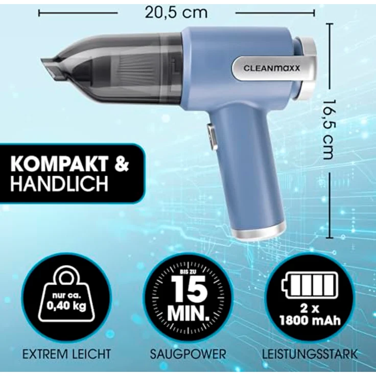 CLEANmaxx 2in1-Akkusauger mit Saug- & Gebläsefunktion, kabellos, EPA-Filter, 5 kPa Saugleistung, 400 g leicht, inkl. 8-teiligem Zubehörset – Bild 5