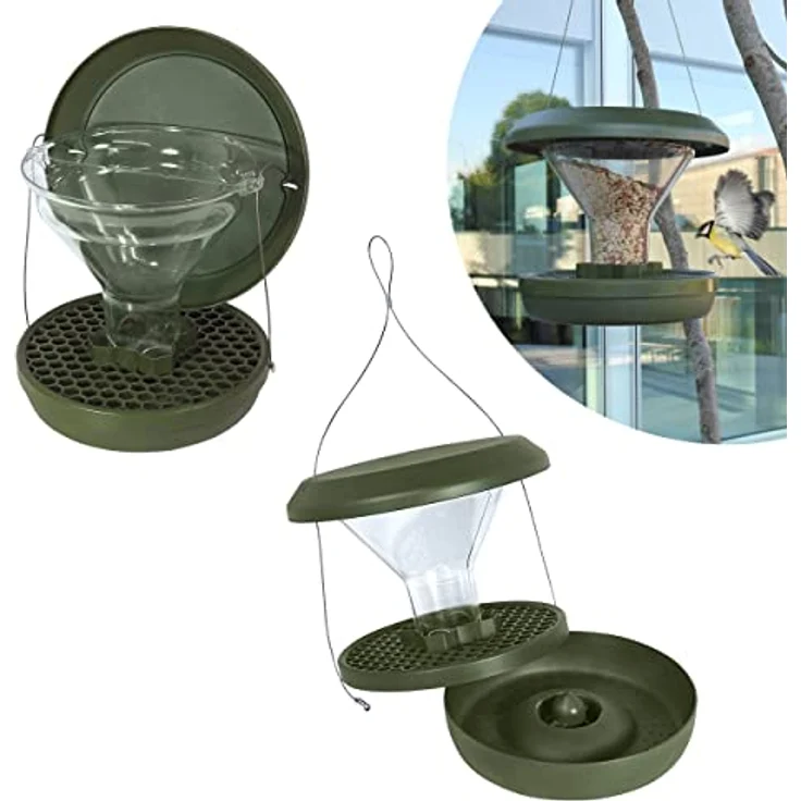 SWISSINNO Vogel-Futtersilo Davos SMART BIRDS. Füttern Sie Vögel - Nicht Nagetiere! Robust + Zuverlässig zum Aufhängen. Wiederverwendbar. 2 Futterkammern. Made in EU. Grün - Preisvergleich – Bild 2