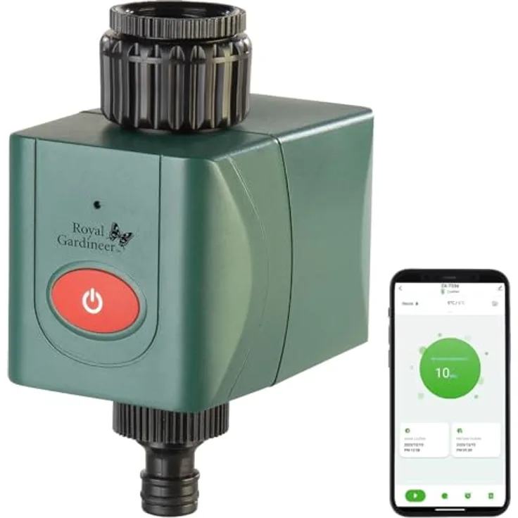 Royal Gardineer Elesion WLAN-Bewässerungscomputer BWC-610 mit Ventil, Wetterdatenabgleich via App, sprachsteuerbar, bis zu 10 Bewässerungszyklen pro Tag