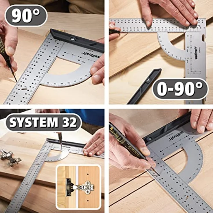 wolfcraft Universalwinkel 5206000 Winkelmesser mit 500 mm Schenkellänge zum präzisen Anreißen & Zeichnen mit 90° Anschlagwinkel & abnehmbarer Winkelschiene – Bild 5