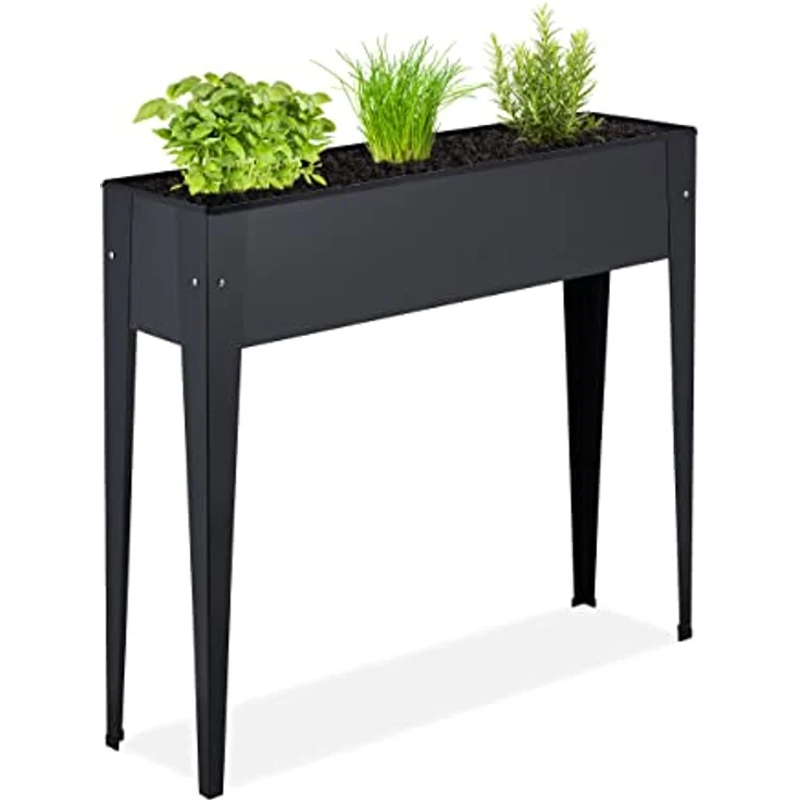 Relaxdays Hochbeet Metall, schmal, Kräuterbeet, Garten, Balkon & Terrasse, Gemüsebeet, HBT: 83 x 99 x 26 cm, schwarz - Preisvergleich – Bild 1
