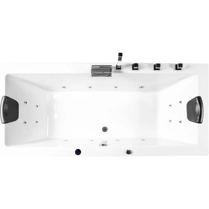 Basera® Whirlpool-Badewanne Naxos 140 x 75 cm, Komplett-Set, 16 Massagedüsen, Wasserfall, LED, weiß – Bild 2