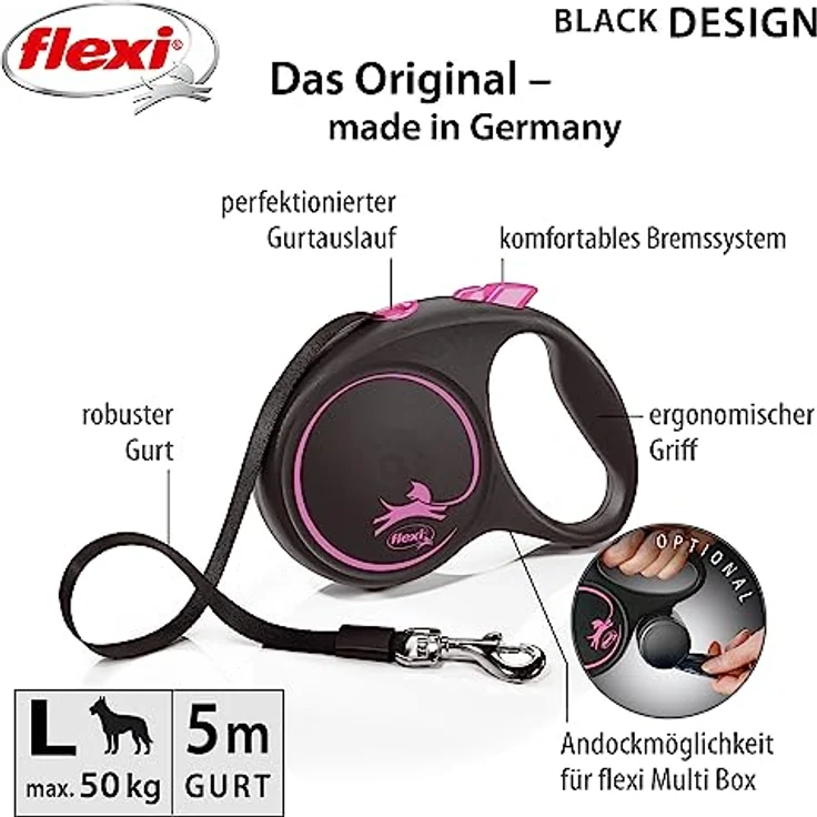 flexi Rollleine Design - Schwarz/Rosa - L, Multi, small, 4000498034118 – Bild 2