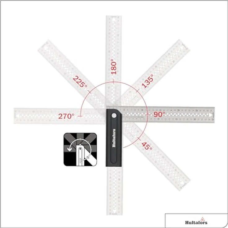 Hultafors Verstellbarer Gehrungswinkel Quattro 270, Aluminium 300mm x 45mm, faltbar mit Feststellung bei 45°, 90°, 135° & 270°, Anreißkerben & Mittellinie, Made in EU, 253120 – Bild 4