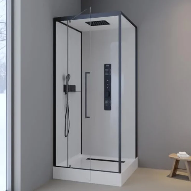Marwell Komplettdusche White Square, 90x90 cm, Einscheibensicherheitsglas, inkl. Armaturen und Massagedüsen – Bild 6